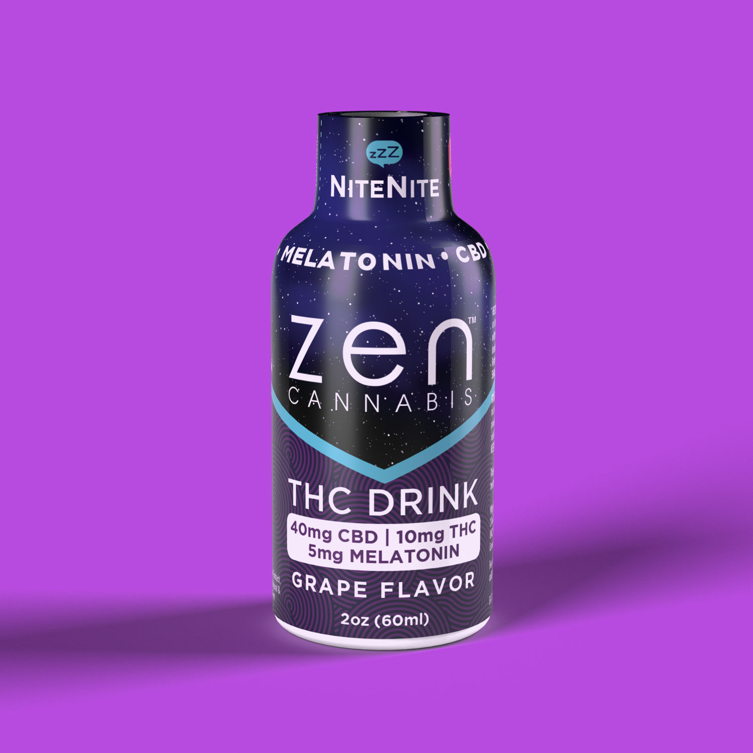 NiteNite™ INDICA

 
40mg CBD • 10mg THC

 5mg Melatonin per bottle
A two-ounce grape flavored nightcap of bliss, the NiteNite drink uses a healthy dose of CBD, a small dose of THC, and a splash of Melatonin to help you ease into restful and relaxing sleep. 
2oz (60ml)