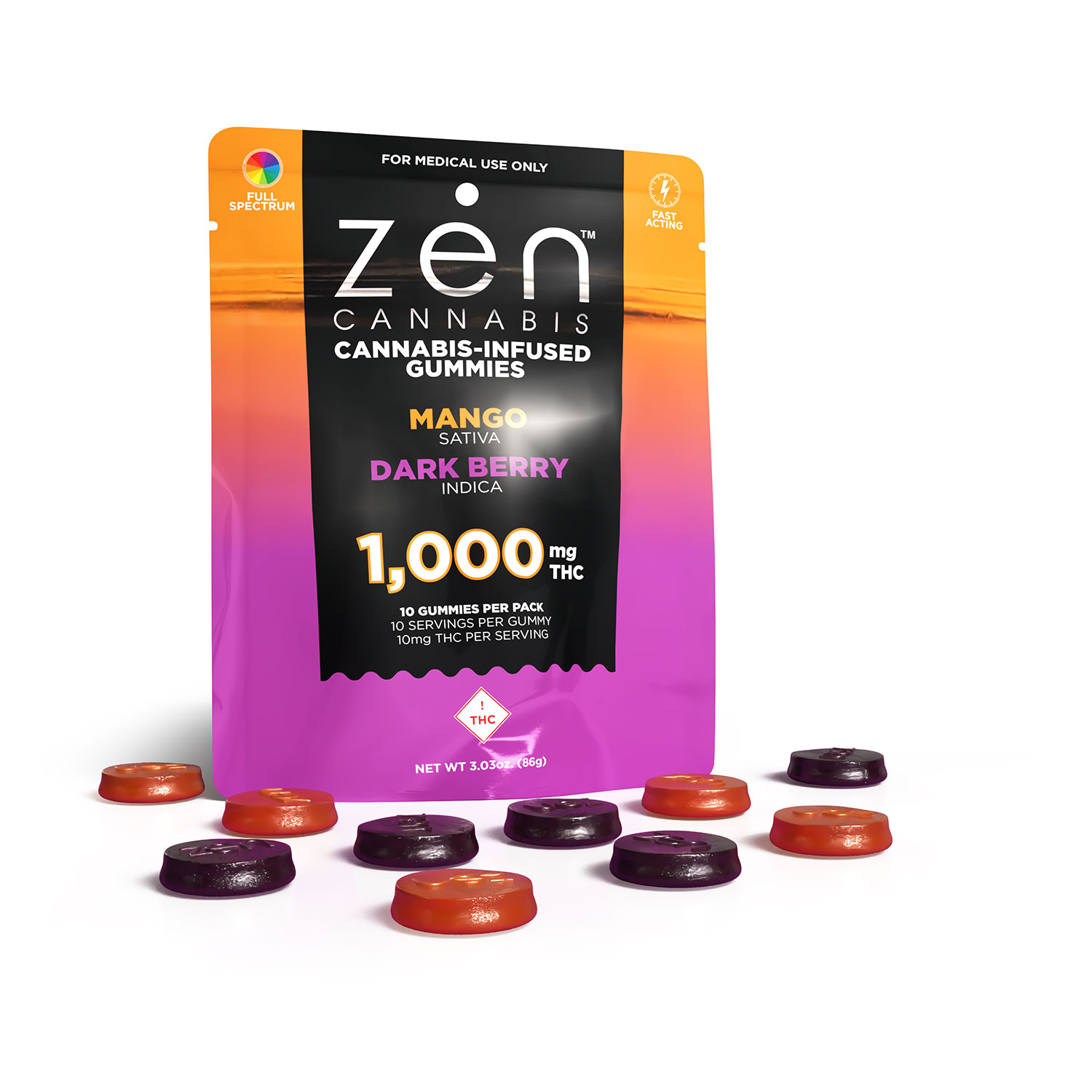 MANGO AND DARK BERRY 10-PACK 1000mg GUMMIES